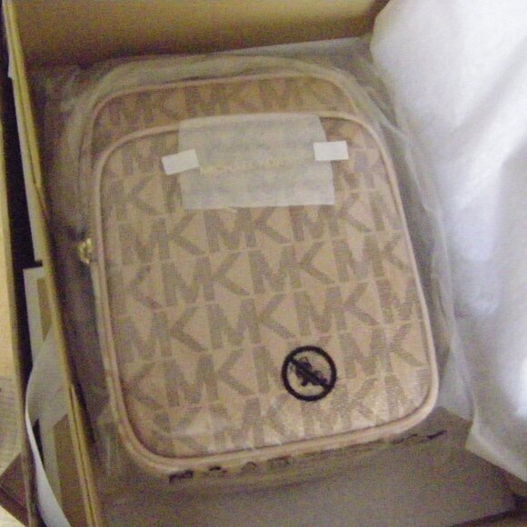 Michael Kors Jet Set Signature Logo Crossbody Bag Metallic Rose Gold Multi Boxed - Picture 6 of 10